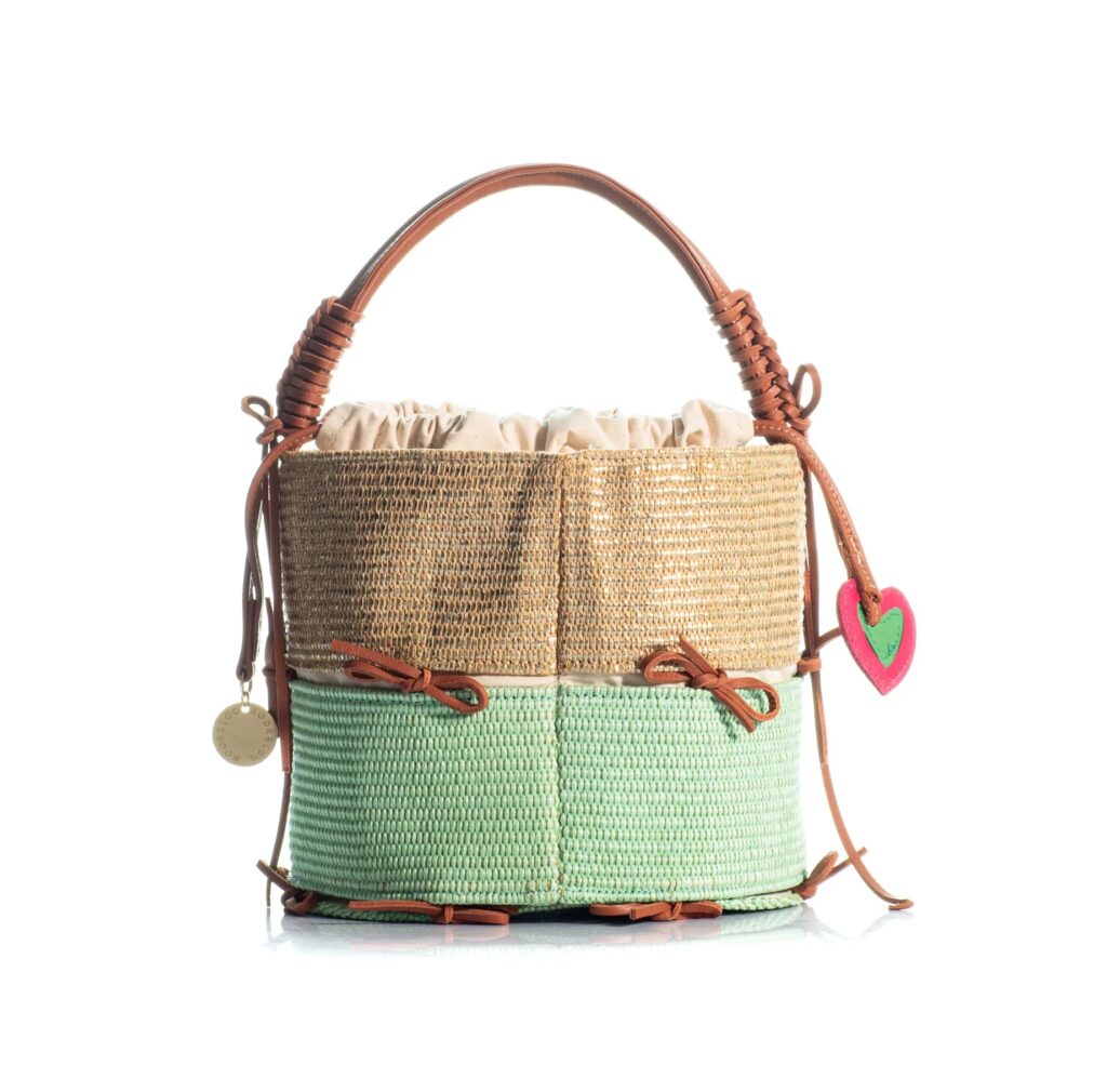 Kooreloo Handbags The Bow Bucket Raffia Gold Mint 3.jpg copy - Antoninas